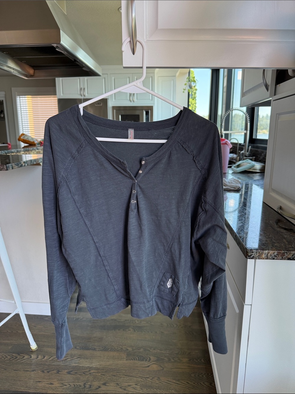 FP Movement Charcoal Black Long Sleeve Henley Top Size XS NWOT